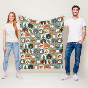 Cute Felt Woodland Animals  Fleece Blanket
