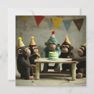Cute Felted Monkeys Birthday Flat Greeting Card