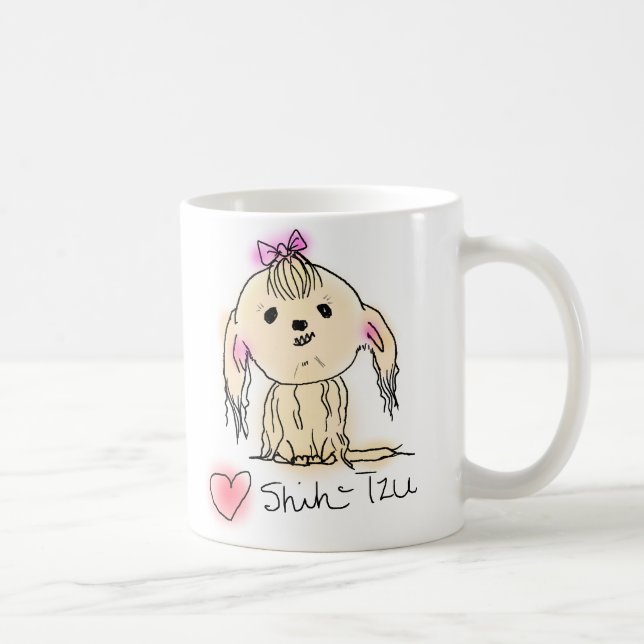 Cute Female Shih Tzu Doodle Drawing Coffee Mug (Right)