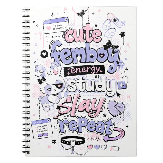 Cute Femboy Energy Study Slay Repeat Pastel Goth  Notebook (Front)