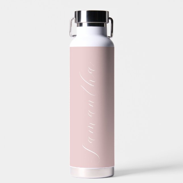 Cute Feminine Blush Pink Calligraphy Custom Name Water Bottle (Front)