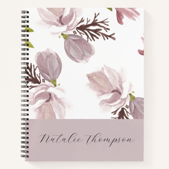 Cute feminine botanical monogram script name notebook (Front)