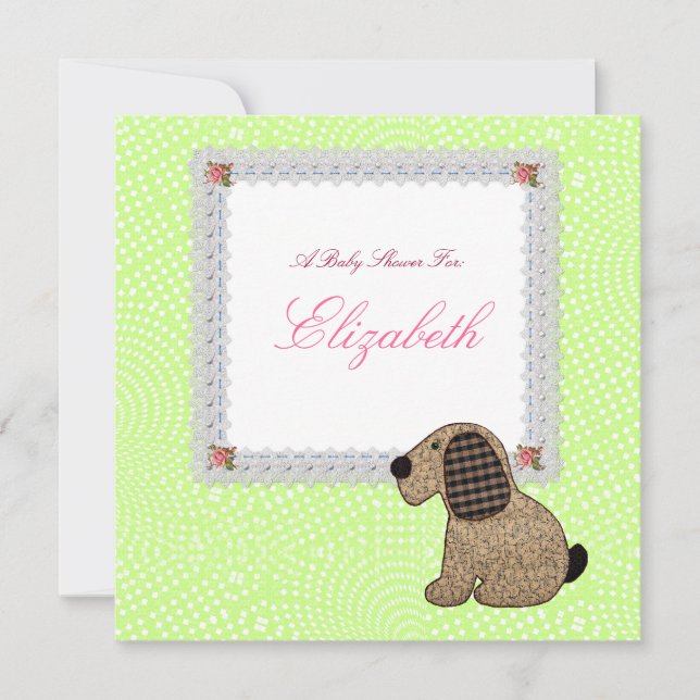 Cute Feminine Girl Gingham Dog Baby Shower Invitation (Front)