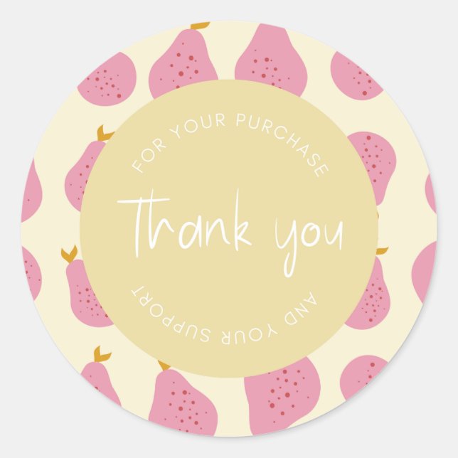 Cute Feminine Pear Pattern "Thank You" Packaging Classic Round Sticker (Front)