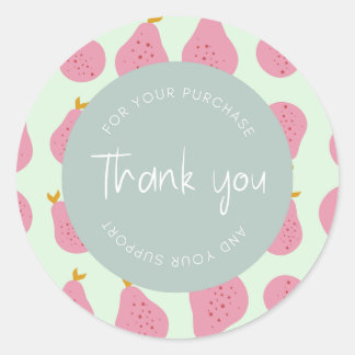 Cute Feminine Pear Pattern "Thank You" Packaging Classic Round Sticker
