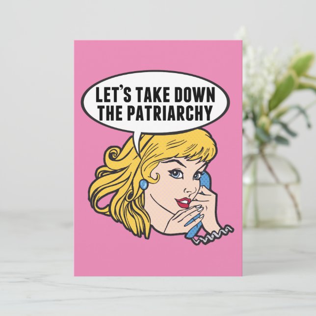 Cute Feminist Retro Pop Art Anti Patriarchy Quote Card (Standing Front)