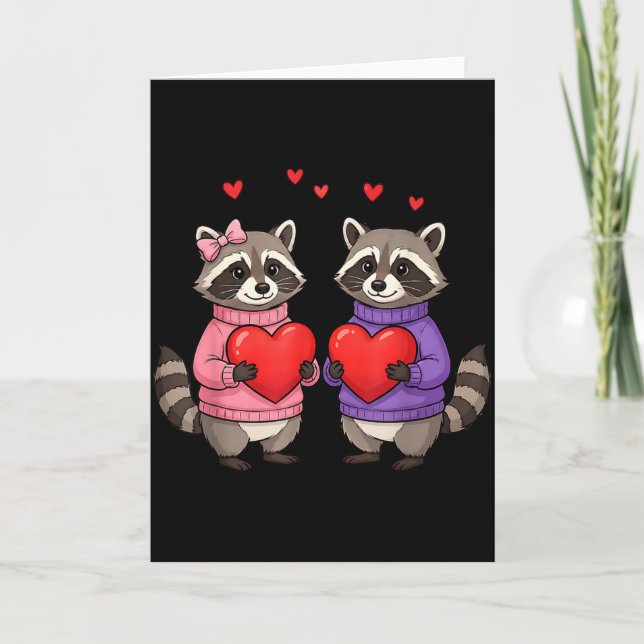 Cute Feral Raccoon Valentine Love Heart Animal  Card (Front)