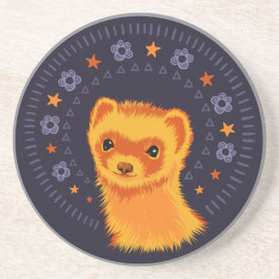 Cute Ferret Art - Colourful Smiling Mustelid Desig Coaster