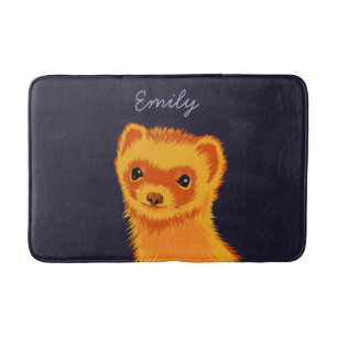 Cute ferret art ferret mum name bath mat