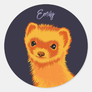 Cute ferret art ferret mum name classic round sticker