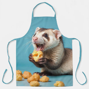 Cute Ferret Eating Cheese Puffs Apron