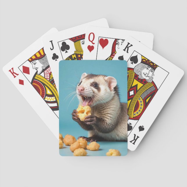 Cute Ferret Eating Cheese Puffs Playing Cards (Back)