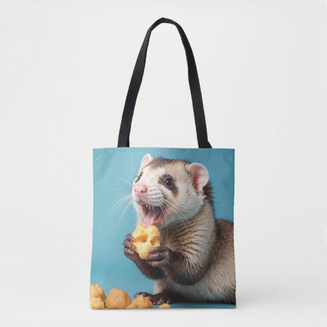 Cute Ferret Eating Cheese Puffs Tote Bag (Front)