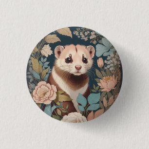Cute Ferret Elegant Pastel Floral Garden  3 Cm Round Badge