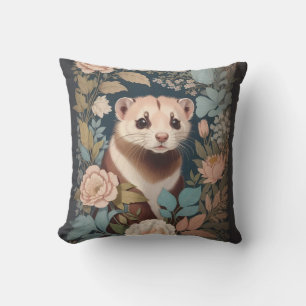 Cute Ferret Elegant Pastel Floral Garden Cushion