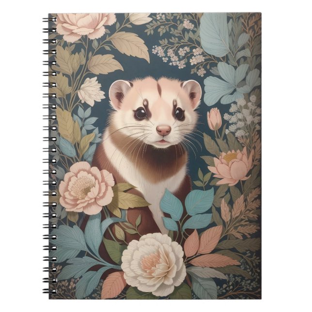 Cute Ferret Elegant Pastel Floral Garden  Notebook (Front)