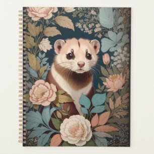 Cute Ferret Elegant Pastel Floral Garden Planner