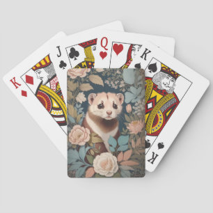 Cute Ferret Elegant Pastel Floral Garden  Playing Cards