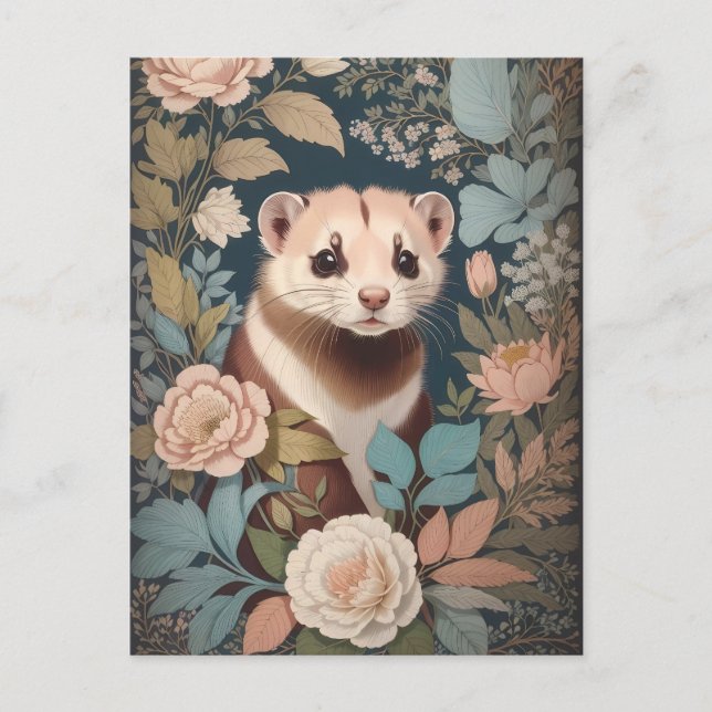 Cute Ferret Elegant Pastel Floral Garden  Postcard (Front)
