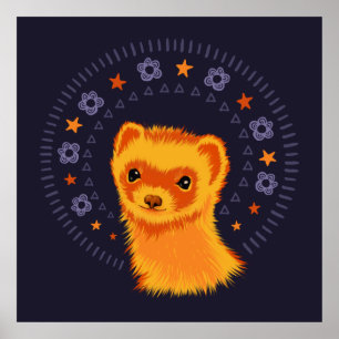 Cute ferret head adorable animal poster