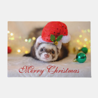 Cute Ferret in Santa Hat Christmas Doormat