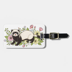 Cute Ferret in Spring Flowers Luggage Tag