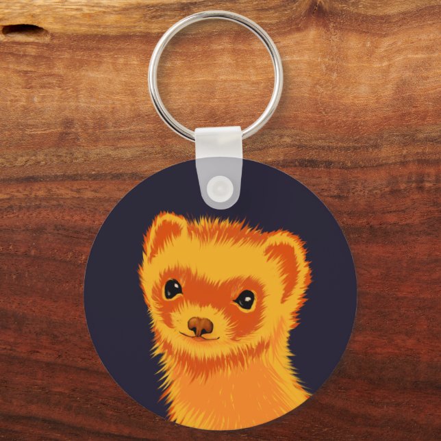 Cute Ferret QR Code Purple Pet Lover Key Ring (Front)