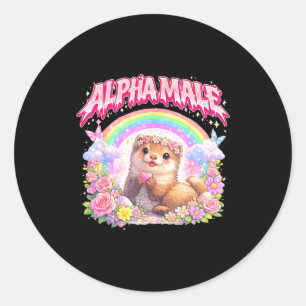 Cute ferret rainbow floral funny for men women kid classic round sticker