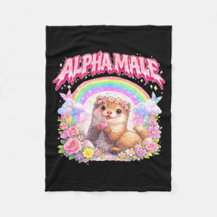 Cute ferret rainbow floral funny for men women kid fleece blanket