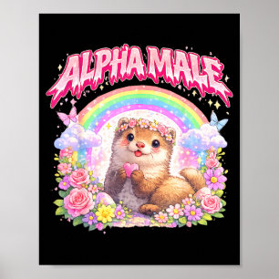 Cute ferret rainbow floral funny for men women kid poster