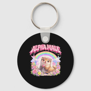 Cute Ferret Rainbow Floral Funny Gifts for Men Key Ring