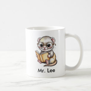 Cute Ferret Reading Book Custom Coffee Mug
