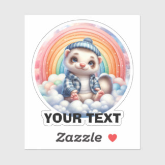 Cute Ferret Sitting Clouds, Customizable Sticker.