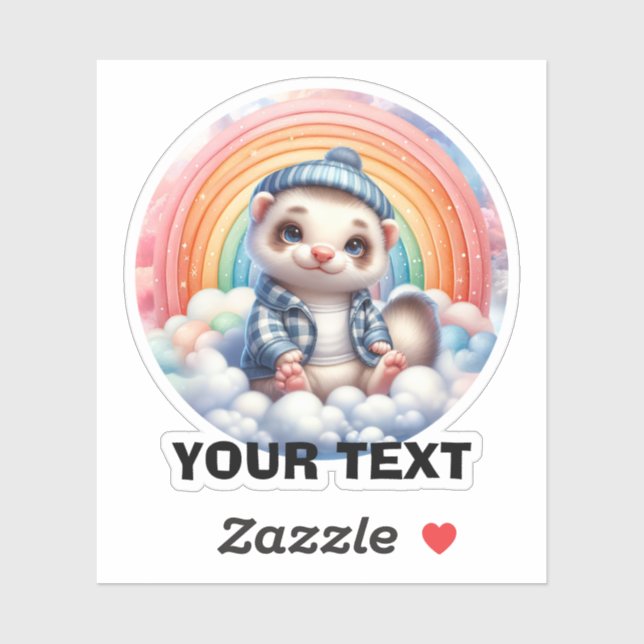 Cute Ferret Sitting Clouds, Customizable Sticker. (Sheet)