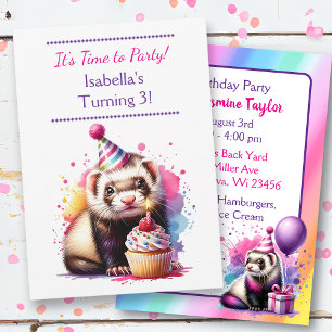 Cute Ferret Themed Girl's Birthday Party Invitation