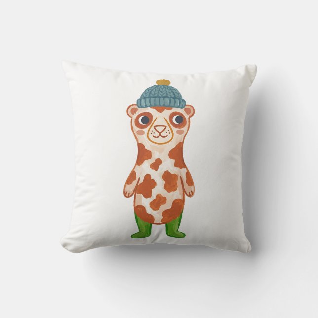 Cute Ferret Throw Pillow Art (Front)