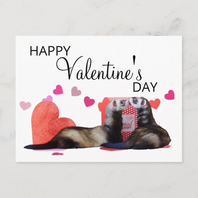 Cute Ferret Valentine's Day Heart Holiday Postcard (Front)