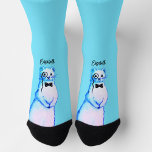 Cute Ferret Watercolor Funny Animal Name Socks<br><div class="desc">Cute ferret personalized socks with a watercolor illustration of a funny white ferret gentleman who has a bow tie and a monocle and customizable name. This cute ferret design has cheerful light blue customizable background color.</div>