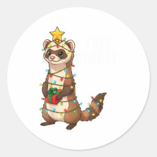 Cute Ferret Wrapped In Christmas Lights Holiday Xm Classic Round Sticker