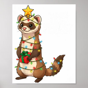Cute Ferret Wrapped In Christmas Lights Holiday Xm Poster