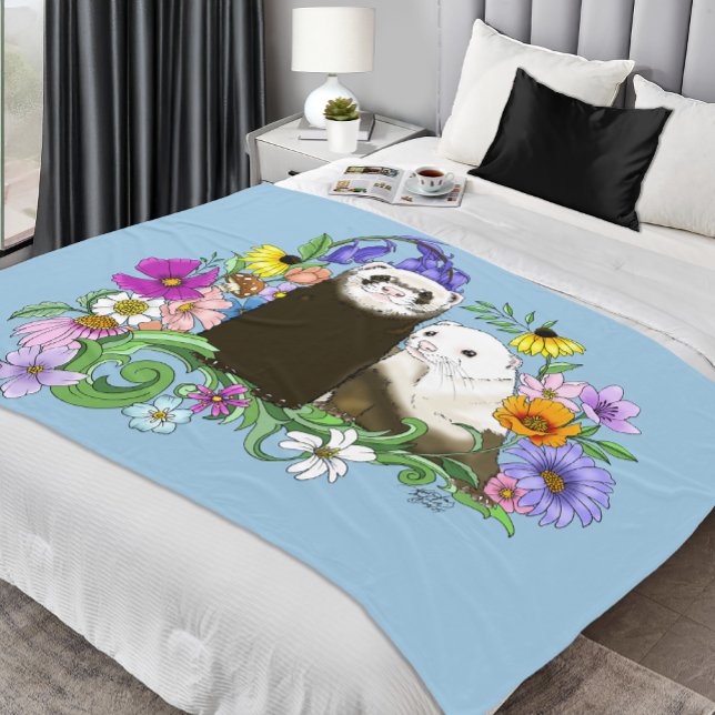 Cute Ferrets Floral Fleece Blanket (Creator Uploaded)