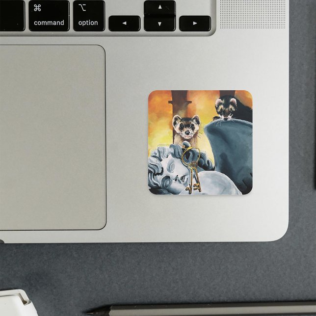 Cute Ferrets Keys Cherub Square Sticker (Creator Uploaded)