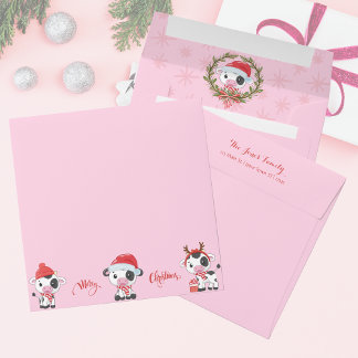 Cute & Festive Baby Cow Christmas Square Envelope
