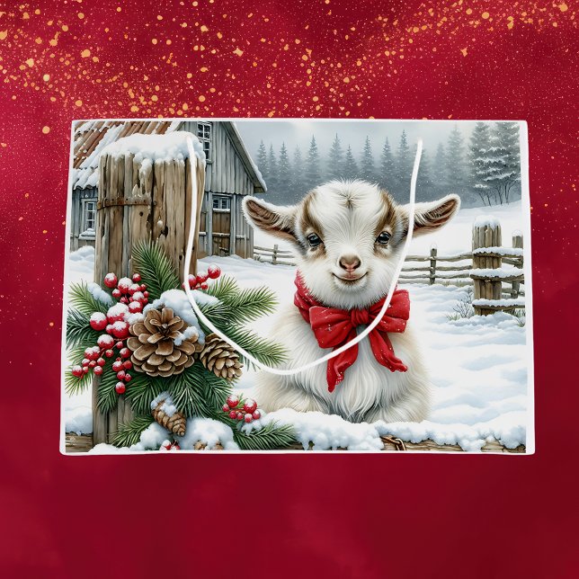 Cute Festive Baby Goat on the Farm Christmas Large Gift Bag (Creator Uploaded)