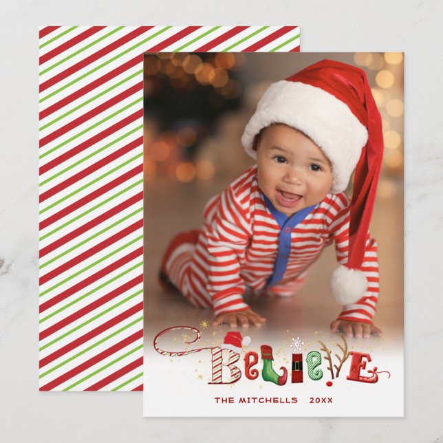 Cute Festive BELIEVE One Photo Christmas Spirit (Front/Back)