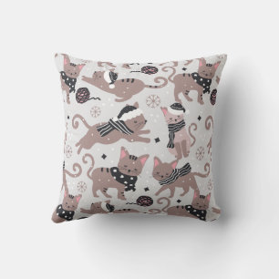 Cute Festive Cat Christmas Pattern Cushion