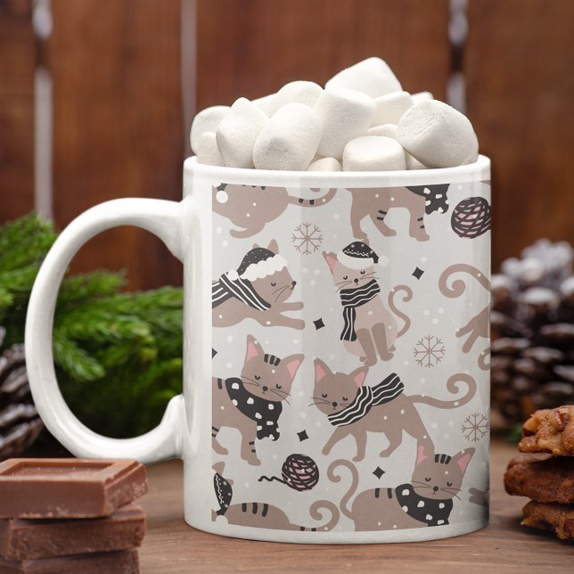 Cute Festive Cat Christmas Pattern Kitchen Coffee Mug (Creator Uploaded)