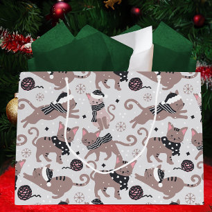 Cute Festive Cat Christmas Pattern Large Gift Bag