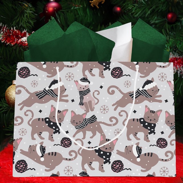 Cute Festive Cat Christmas Pattern Large Gift Bag (Creator Uploaded)