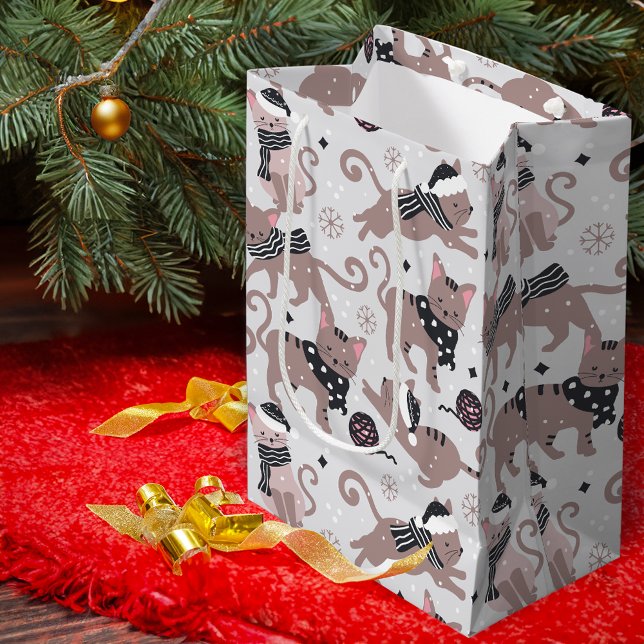 Cute Festive Cat Christmas Pattern Medium Gift Bag (Creator Uploaded)